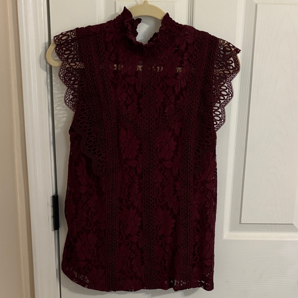Cable & Gauge Burgundy Lace Top